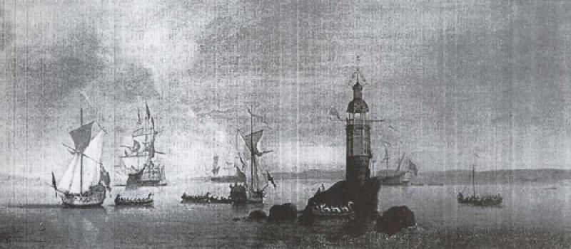 Monamy, Peter This is Manamy-s Picture of the opening of the first Eddystone Lighthouse in 1698 Sweden oil painting art